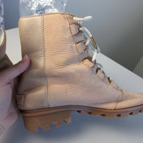 Sorel Women Boots Phoenix Short Lace Lux Ankle US 8 Beige Leather Lace Up 952 - Picture 8 of 13